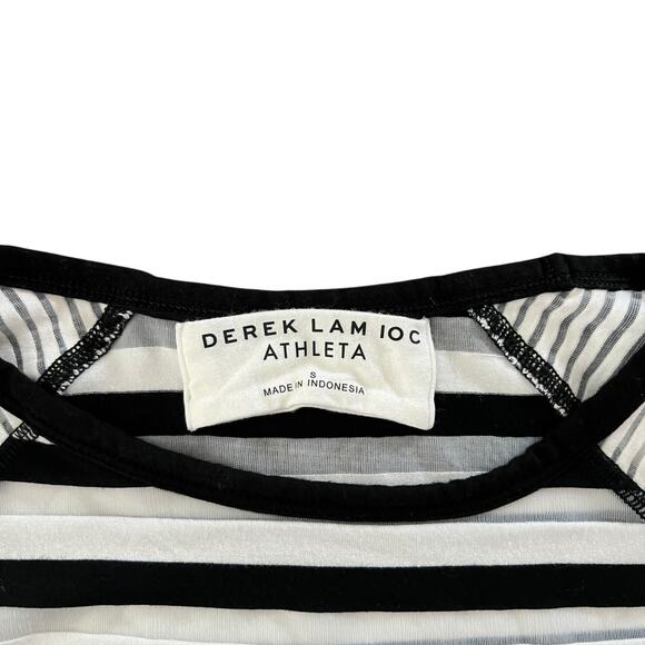 DEREK LAM 1OC ATHLETA Stripe Sheer Raglan Sleeve Shirt Black White Small - Picture 4 of 7